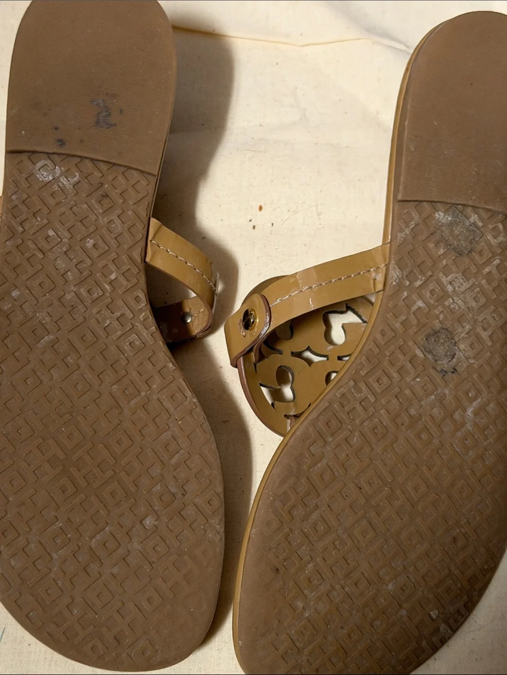 Tory Burch Sand Patent Leather Miller Thong Sandals